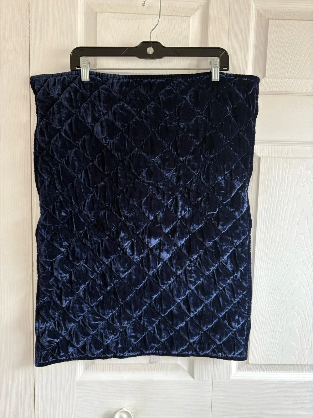 Lot 2 Pottery Barn Dark‎ Blue Velvet Lattice Stitch Quilted Pillow Shams Covers